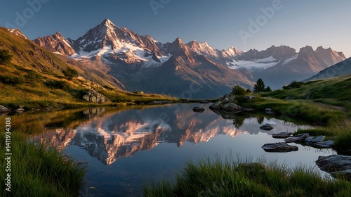 Majestic alpine lake at dawn