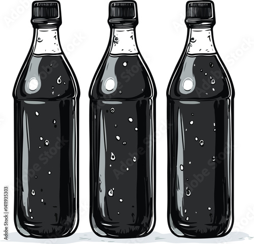 Three bottles arranged and there is water inside them vector