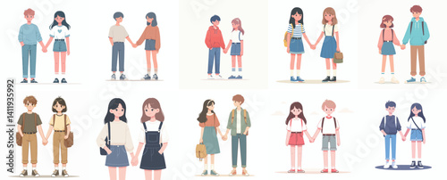 Vector flat design white background. Cartoon Couples Holding Hands
Vector flat design white background. Cartoon Couples Holding Hands
