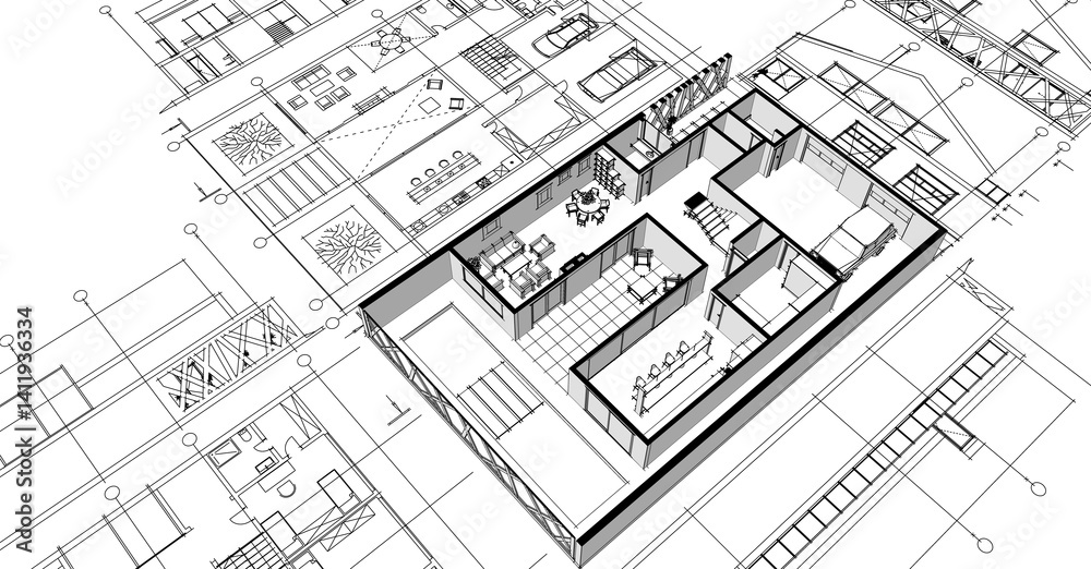 house architectural project sketch 3d illustration
house architectural project sketch 3d illustration