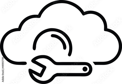 Cloud Icon with Wrench Tool on Transparent Background