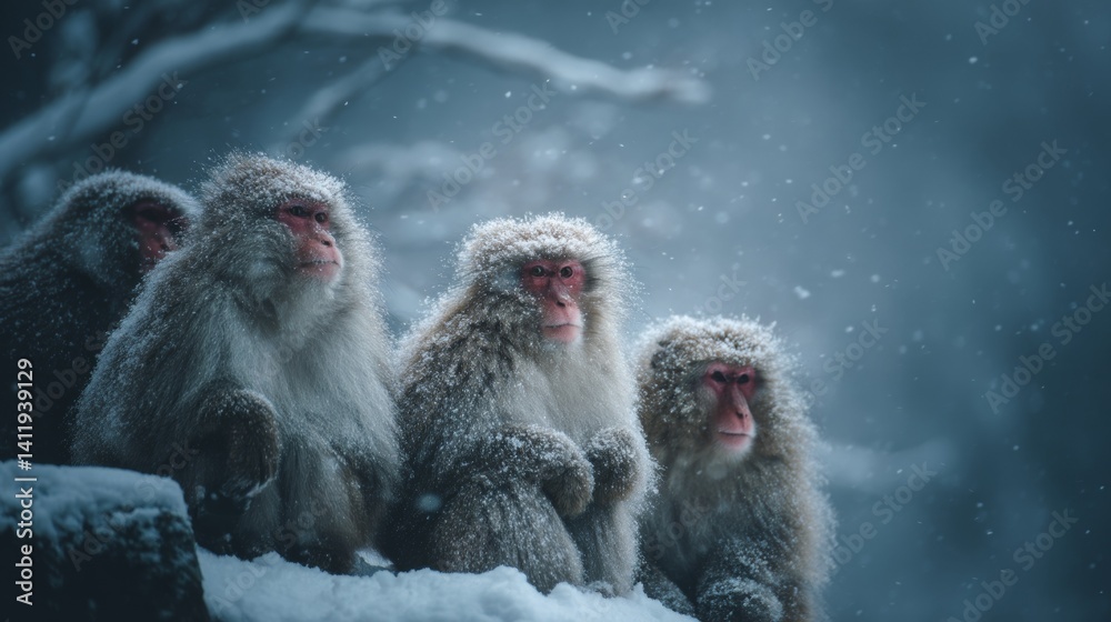 Naklejka premium Animal love . Monkey in winter.
