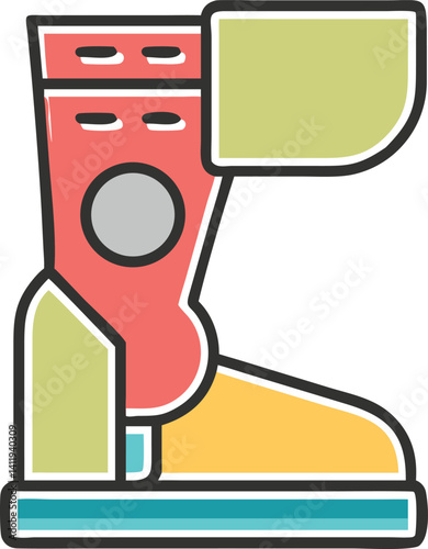 Colorful Boot Icon with Red Upper, Green Accent, and Turquoise Sole
