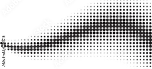 Comic halftone wave background. Dotted curved gradient effect wallpaper. Abstract wavy fluid backdrop texture. Black pop art swoosh element for poster or banner