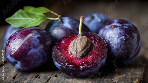 Wallpaper Mural Large succulent plums a deep purple-blue -3 - shiny tree blue glossy close Torontodigital.ca