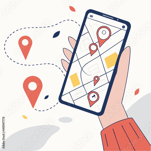 Mobile Device with GPS Navigation and Map Pins