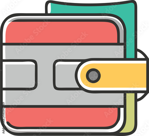 Colorful Wallet Icon with Money, Red, Yellow, Green and Gray Isolated