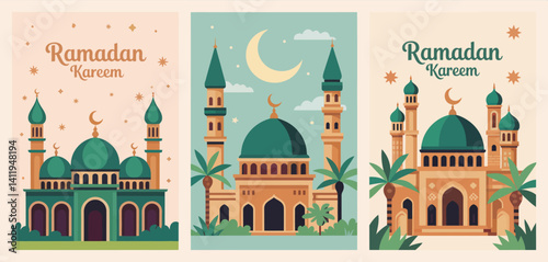 Ramadan Kareem Mosque with Crescent and Stars