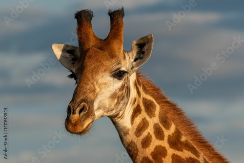 Giraffe Close-Up with Clear Sky photo