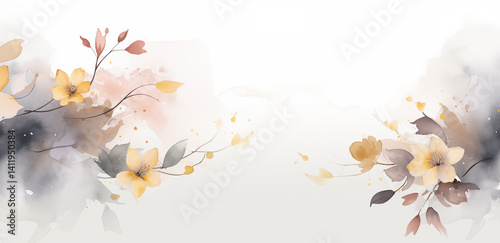 Soft beige flowers are arranged beautifully alongside gentle splashes of color on a light backdrop, creating a soothing and elegant atmosphere that invites calmness and appreciation