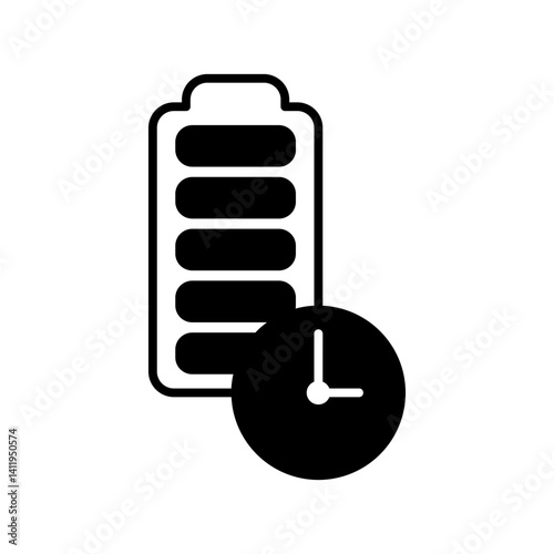 battery icon with clock, long lasting battery icon, simple flat style, illustration, logo sign symbol pictogram template, for ui or ux isolated on white for mobile app, editable	