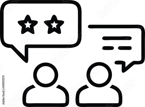 Customer Review Rating Line Art with Star and Speech Bubbles on Transparent Background