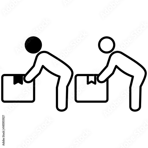 icon of person lifting package box, simple flat style, illustration, logo sign symbol pictogram template, for ui or ux isolated on white for mobile app, editable