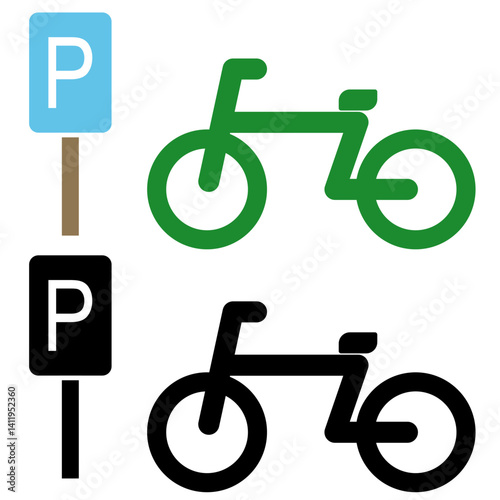 bicycle parking area icon, simple flat style, illustration, logo sign symbol pictogram template, for ui or ux isolated on white for mobile app, editable