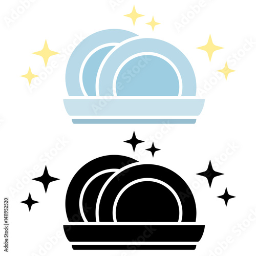 clean dishes icon, stack of shiny dishes, wash kitchen utensils, stack of cutlery, simple flat style, illustration, logo sign symbol pictogram template, for ui or ux isolated on white for mobile app, 