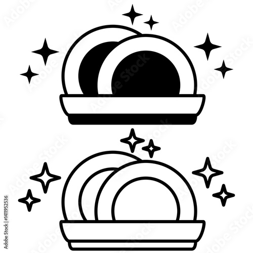 clean dishes icon, stack of shiny dishes, wash kitchen utensils, stack of cutlery, simple flat style, illustration, logo sign symbol pictogram template, for ui or ux isolated on white for mobile app, 