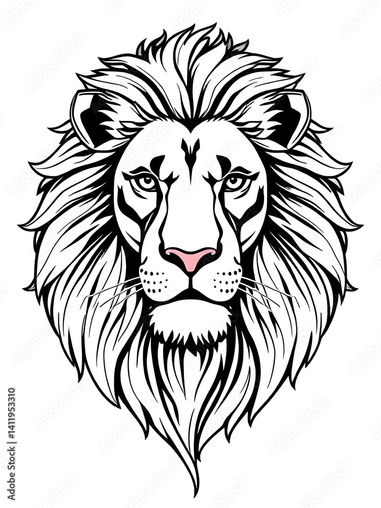Obraz premium Lion head vector illustration details and bold lines