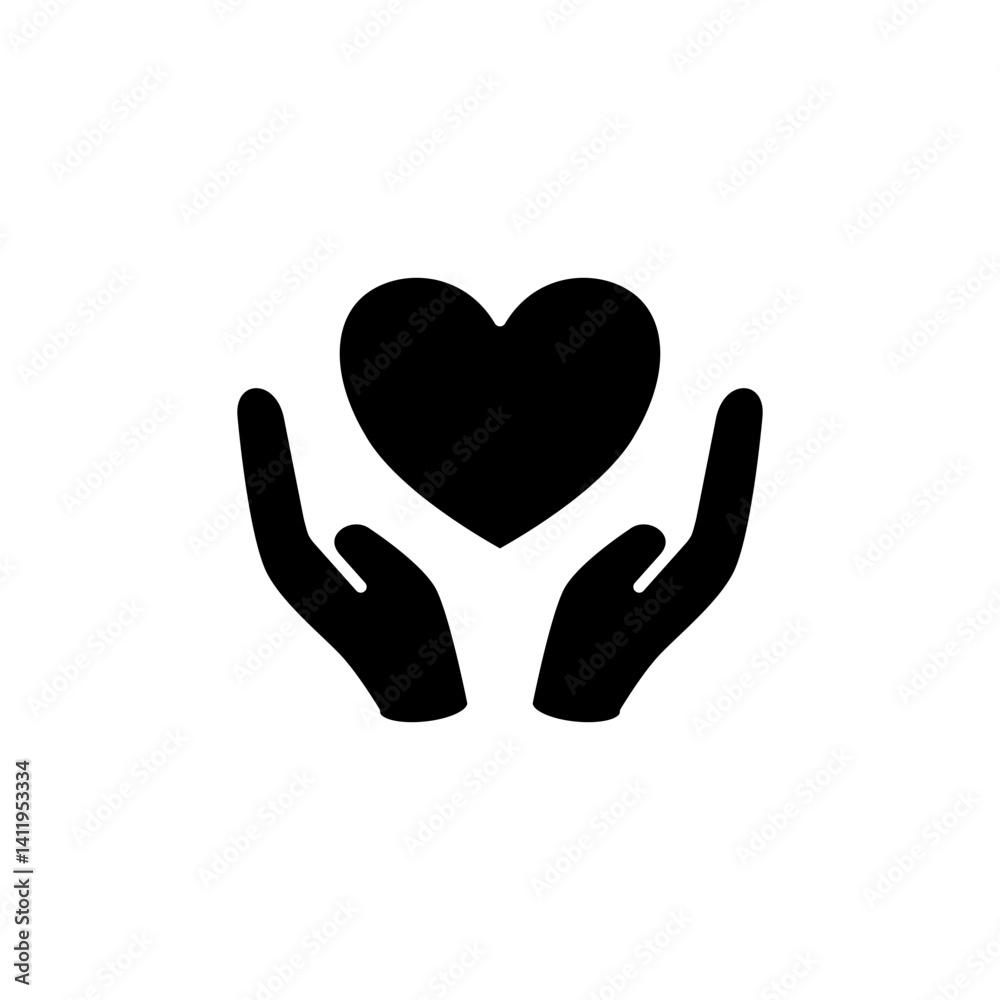 hand icon with heart, simple flat style, illustration, logo sign symbol pictogram template, for ui or ux isolated on white for mobile app, editable