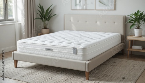 A bed with a plant on either side.