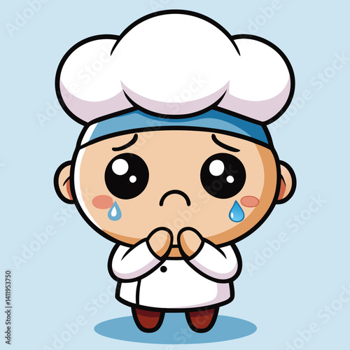 Sad chef cartoon character with tears