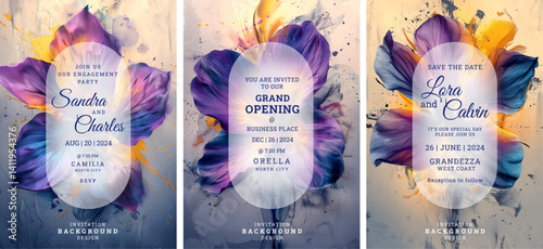 Blooming art wedding invitation template design, Luxury greeting design, save the date design, colorful texture, Hand drawn texture design for invitation