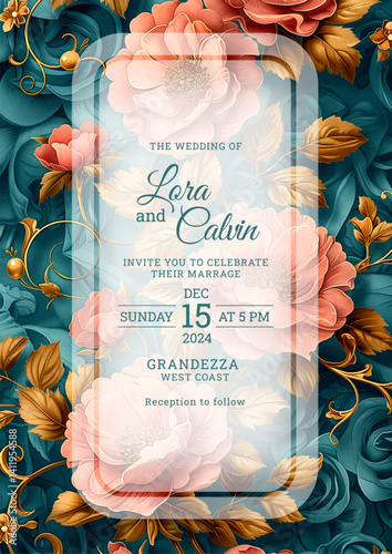 Elegant floral wedding invitation template design, Luxury greeting design, save the date design, colorful texture, Hand drawn texture design