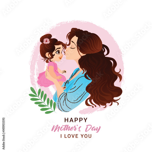 Happy mother's day vector illustration mother holding her child in her arms
