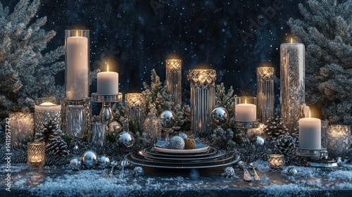 A Magical Winter's Night: Festive Candles and Silver Accents Create a Cozy Christmas Table Setting