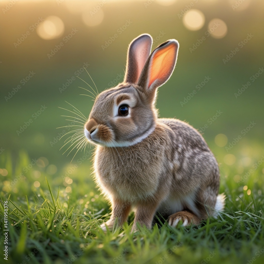 Fototapeta premium Rabbit in Morning Light on Lawn