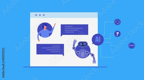 Customer having conversation with chatbot on a website window, customer service virtual message with AI automation technology, e-business concept.