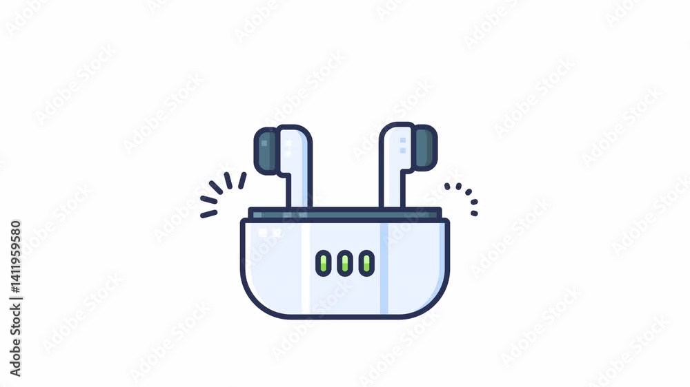 A demonstration of wireless earbuds being charged in their case with indicators. Looping Animation. A demonstration of wireless earbuds being charged in their case with indicators. Looping Animation.