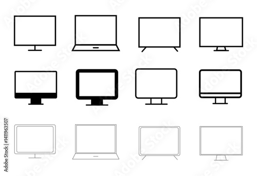 Devices icon set. Gadgets, linear icons. Smartphone, wireless headphones, speaker, smart bracelet, charging station, etc. Line with editable stroke