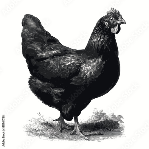 Graphical drawn chicken hen. Hand-drawn retro picture with a poultry in an engraving style. Can be used for menu restaurants, for packaging in markets and shops
