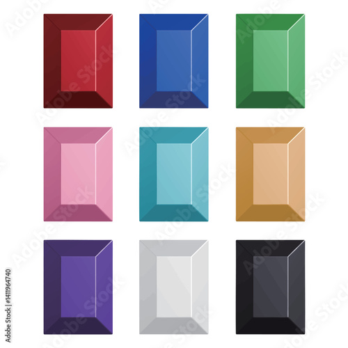 縦長の四角形にカットされたカラフルな宝石のアイコンセット 背景が透過されたベクターイラスト Set of colorful gemstone icons cut into vertical squares