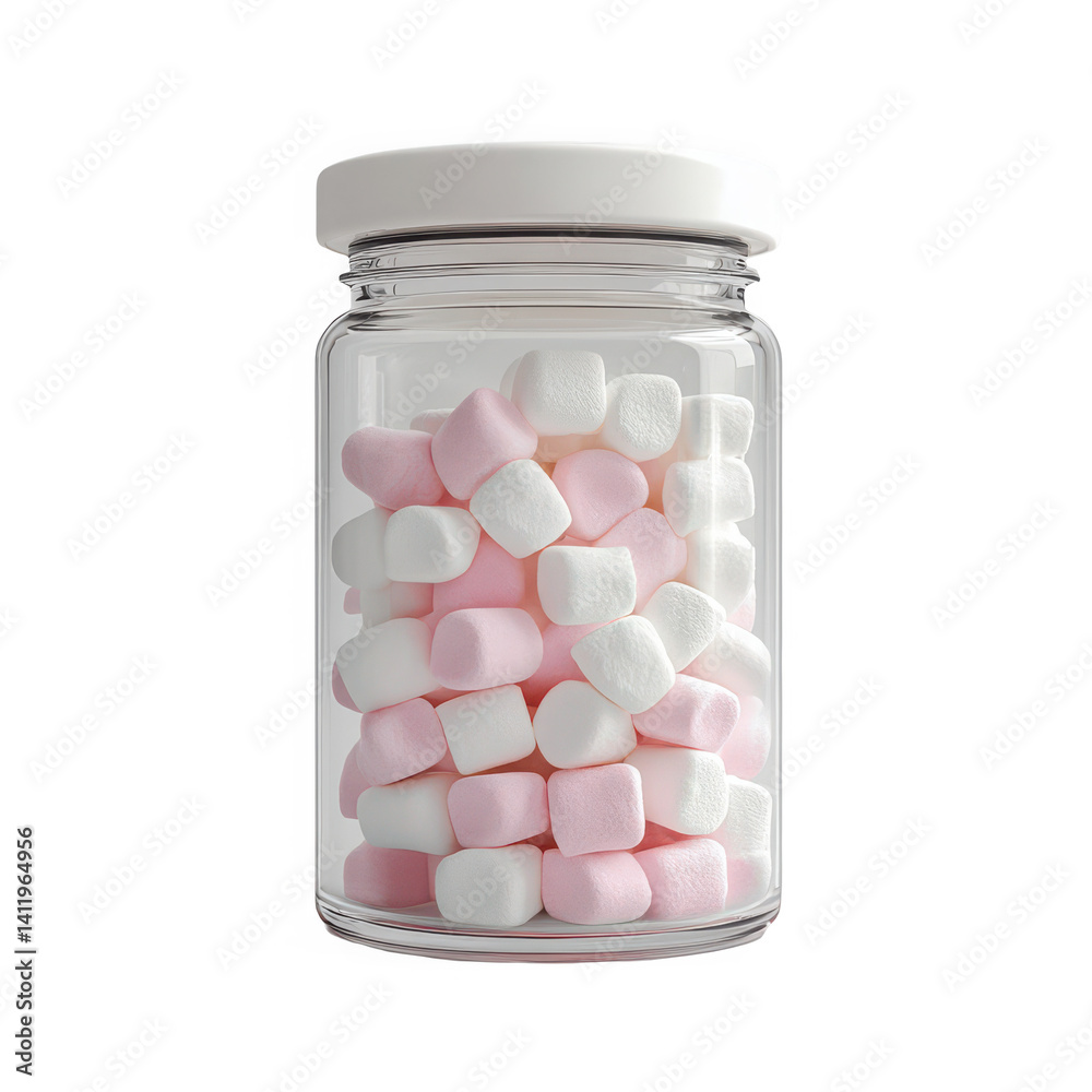 Jar filled with marshmallows on transparent background Jar filled with marshmallows on transparent background
