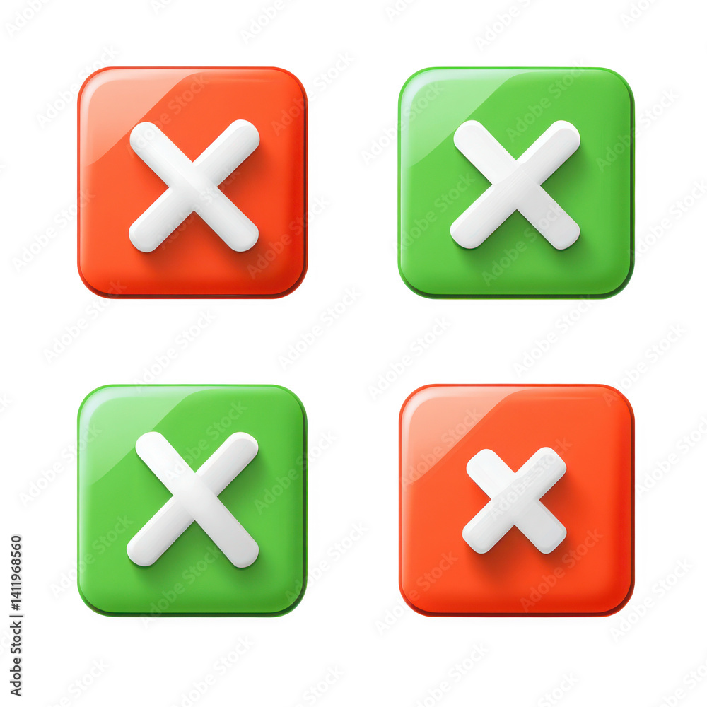 Cross mark icons in red and green on transparent background Cross mark icons in red and green on transparent background