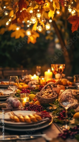 Autumnal Thanksgiving Feast Underneath the Glowing Lights