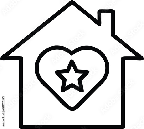 House with Heart Star Icon, Outline Style Symbol on Transparent Background