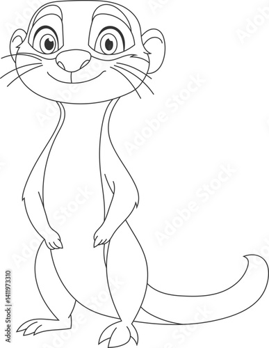 Whimsical meerkat line drawing showcases playful expression and simplified design, perfect for children's illustrations or playful designs.