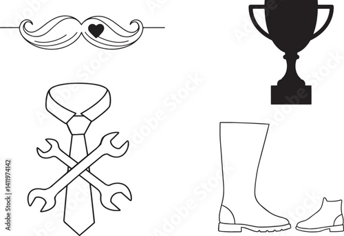Men's Accessories Icons: Mustache, Trophy, Tie, Boots