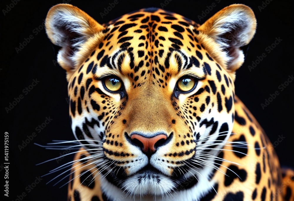 Obraz premium Close-up Jaguar Portrait Focuses on Striking Eyes and Distinctive Spotted Pattern