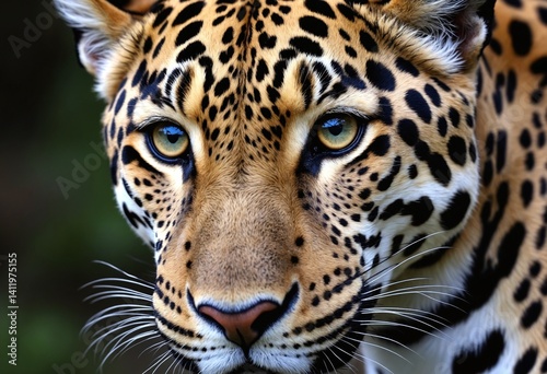 Close-up Jaguar Portrait Focuses on Striking Eyes and Distinctive Spotted Pattern
