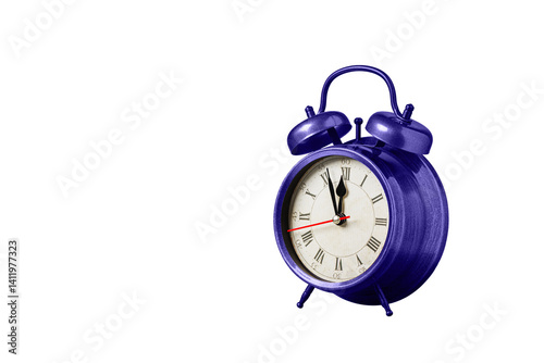 retro clock, watch, pointer clock, Purple, violet color alarm clock on isolated white background close up