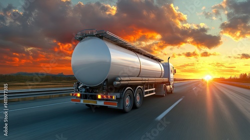 Tanker truck highway sunset transport logistics delivery