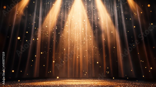 Golden stage lights, dramatic backdrop