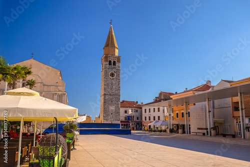 Umag, Croatia. Scenic view of historic landmarks in town of Umag main square