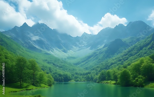 Wallpaper Mural Serene mountain lake with lush greenery. Torontodigital.ca