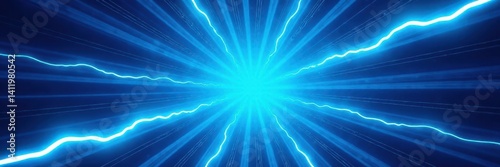 Abstract blue comic background, vibrant rays, lightning bolts, fantasy, electric