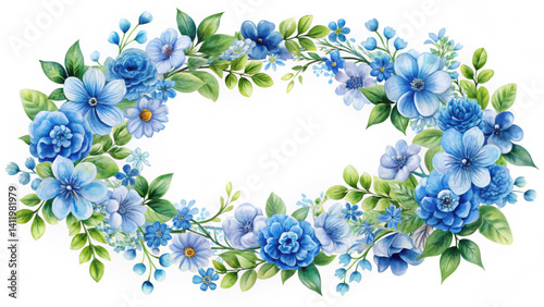 Beautiful spring bouquet of blue and white flowers for a floral frame decoration