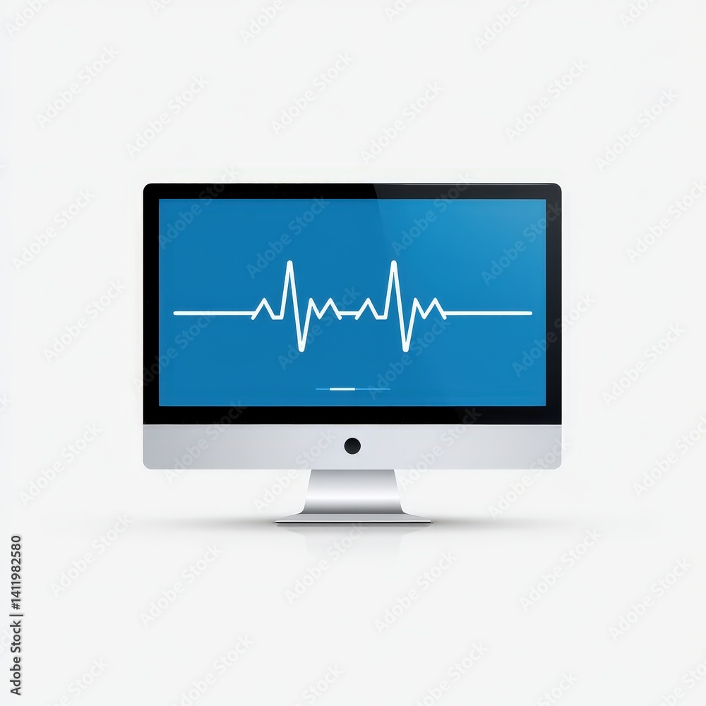 Computer screen displays heartbeat line on white background Computer screen displays heartbeat line on white background